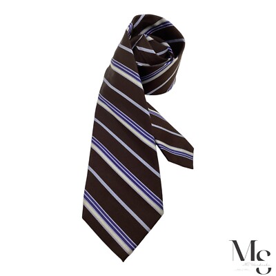 BARBA NAPOLI 7Fold Brown Striped Luxury Designer Silk Tie W: 3.75'' EX COND
