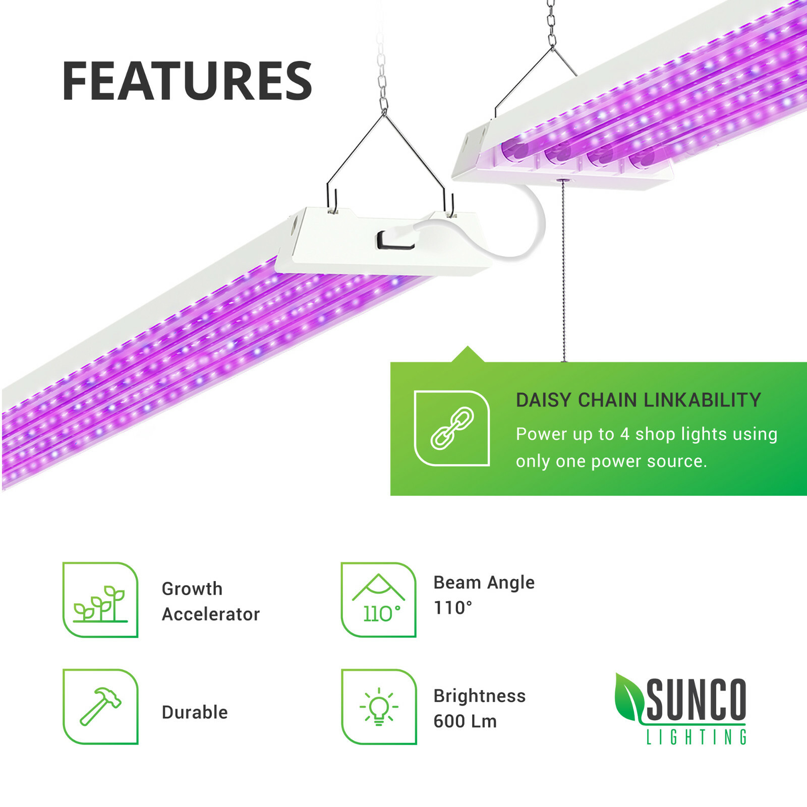 Sunco 4 Pack LED Grow Light, 80W, 600 lm, Full Spectrum ...