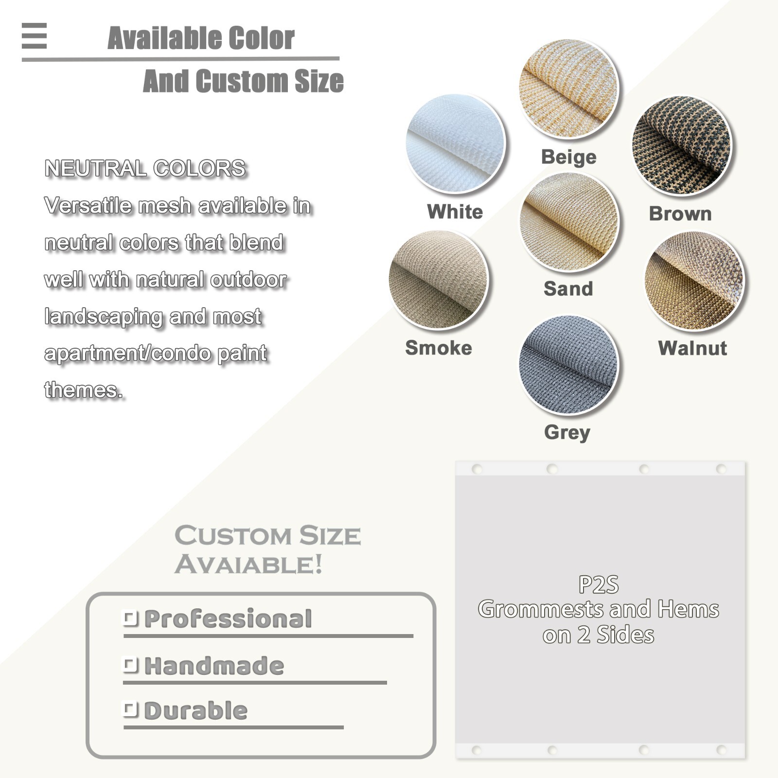 90% Sun Shade Privacy Cover Panel Shade Cloth with Grommets on 2 Sides in Brown