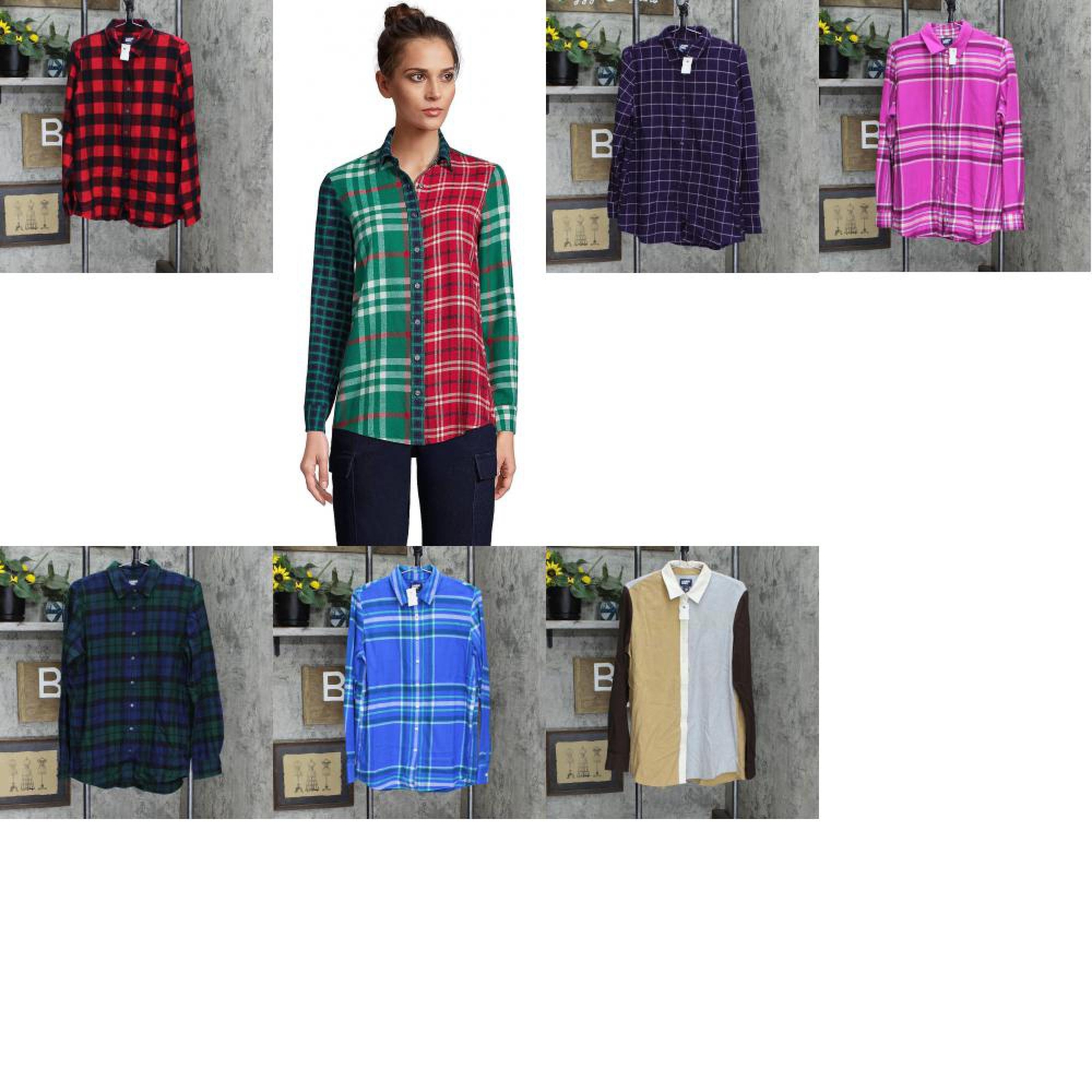 Lands' End Womens Flannel Boyfriend Fit Long Sleeve Shirt 519652