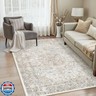 WondRg 3x5 Washable Vintage Area Rug for Living Room Bedroom Beige Grey Soft Tranditional Non Slip Thin Throw Rug Lightweight Floral Low Pile Distressed Carpet Entrance Laundry Room Playroom