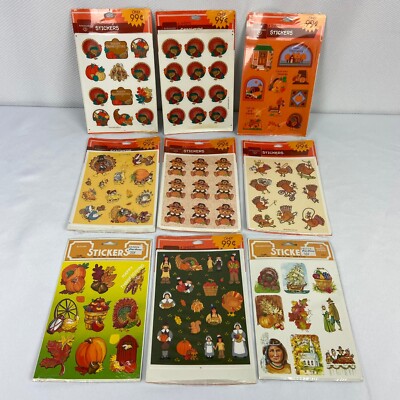 Lot of 9 Vintage Hallmark Ambassador Eureka Stickers Thanksgiving Autumn Fall