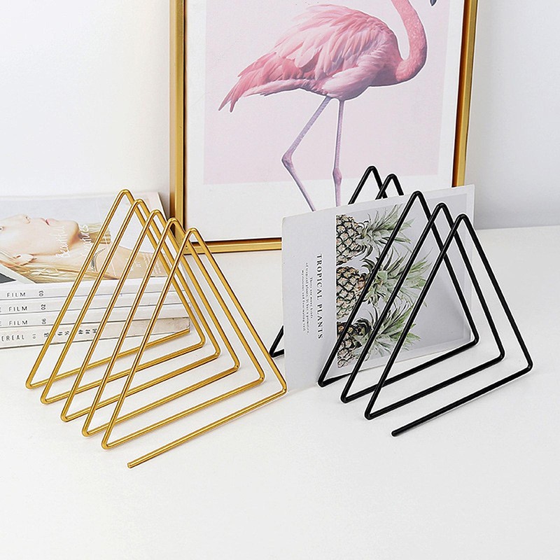 Vinyl Record Storage Triangle Metal Desktop Storage Book Bills Rack Holder Stand