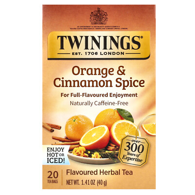 Flavored Herbal Tea, Orange & Cinnamon Spice, Caffeine Free, 20 Tea Bags, 1.41