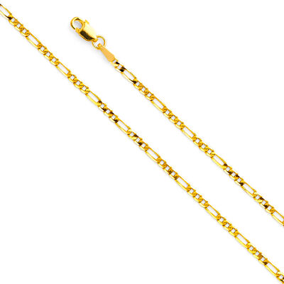 Pre-owned Wellingsale 14k Yellow Gold Solid 2.3mm Figaro Chain Necklace