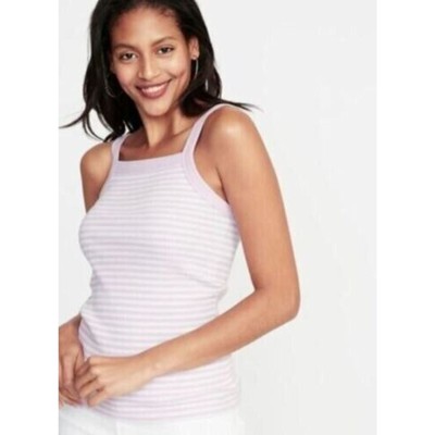 Old Navy Semi-Fitted Rib-Knit Striped Tank for Women Purple & White Large