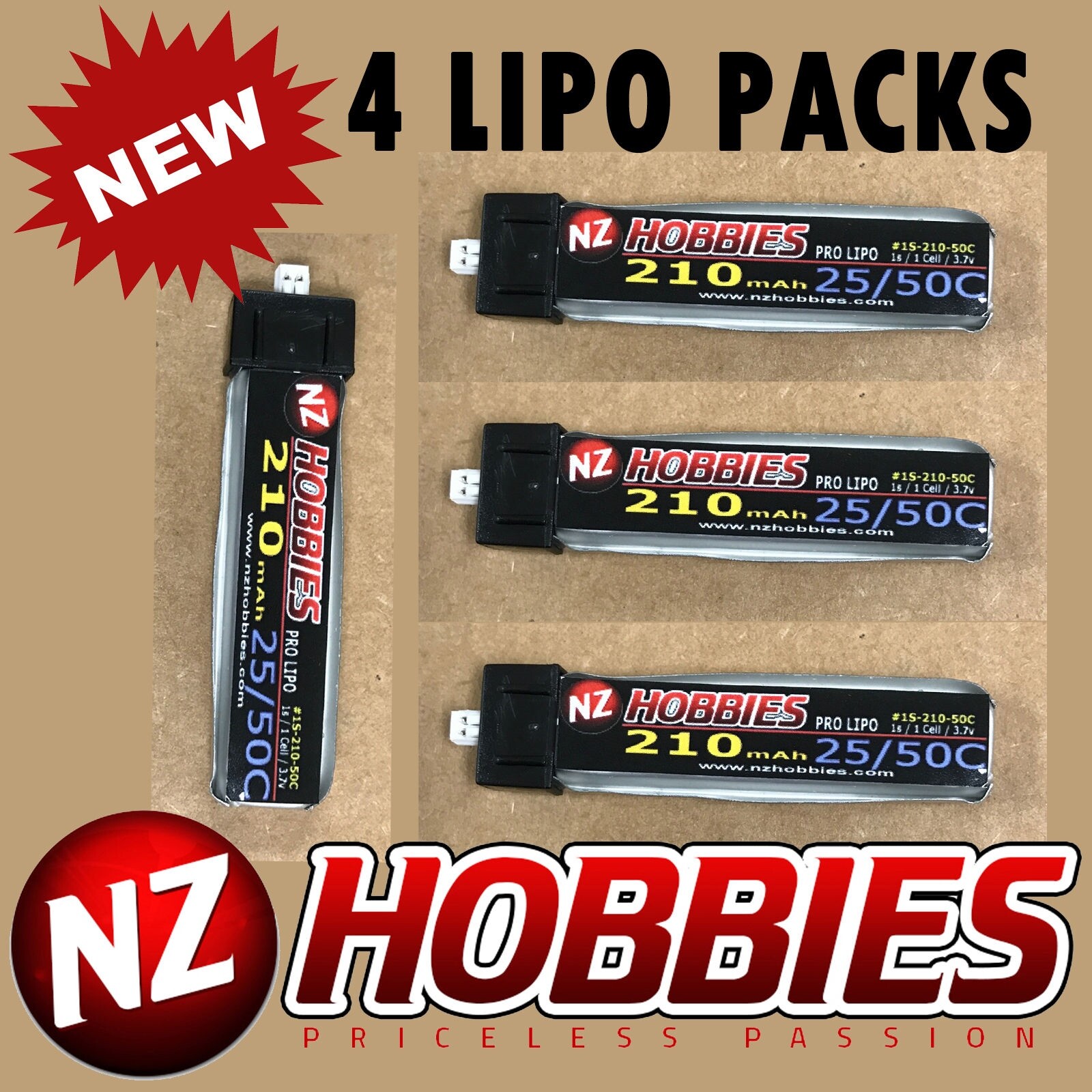 NZHOBBIES 1S 3.7V 210Mah 25/50C Lipo Battery (4) :BLADE Indu