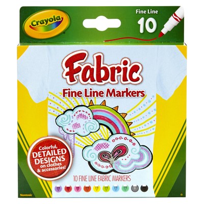 Crayola Fabric Markers, Fine Line, Assorted Colors, Set of 10