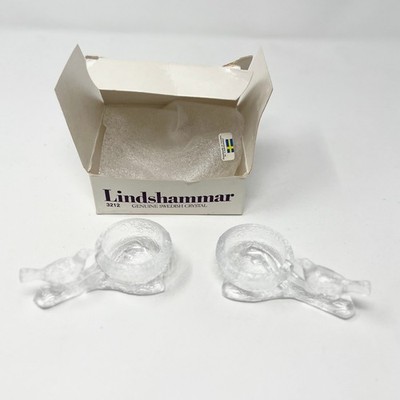 Lindshammar Fåglavik Glasbruk Sweden 2 Crystal Salt Cellars w Birds Vintage