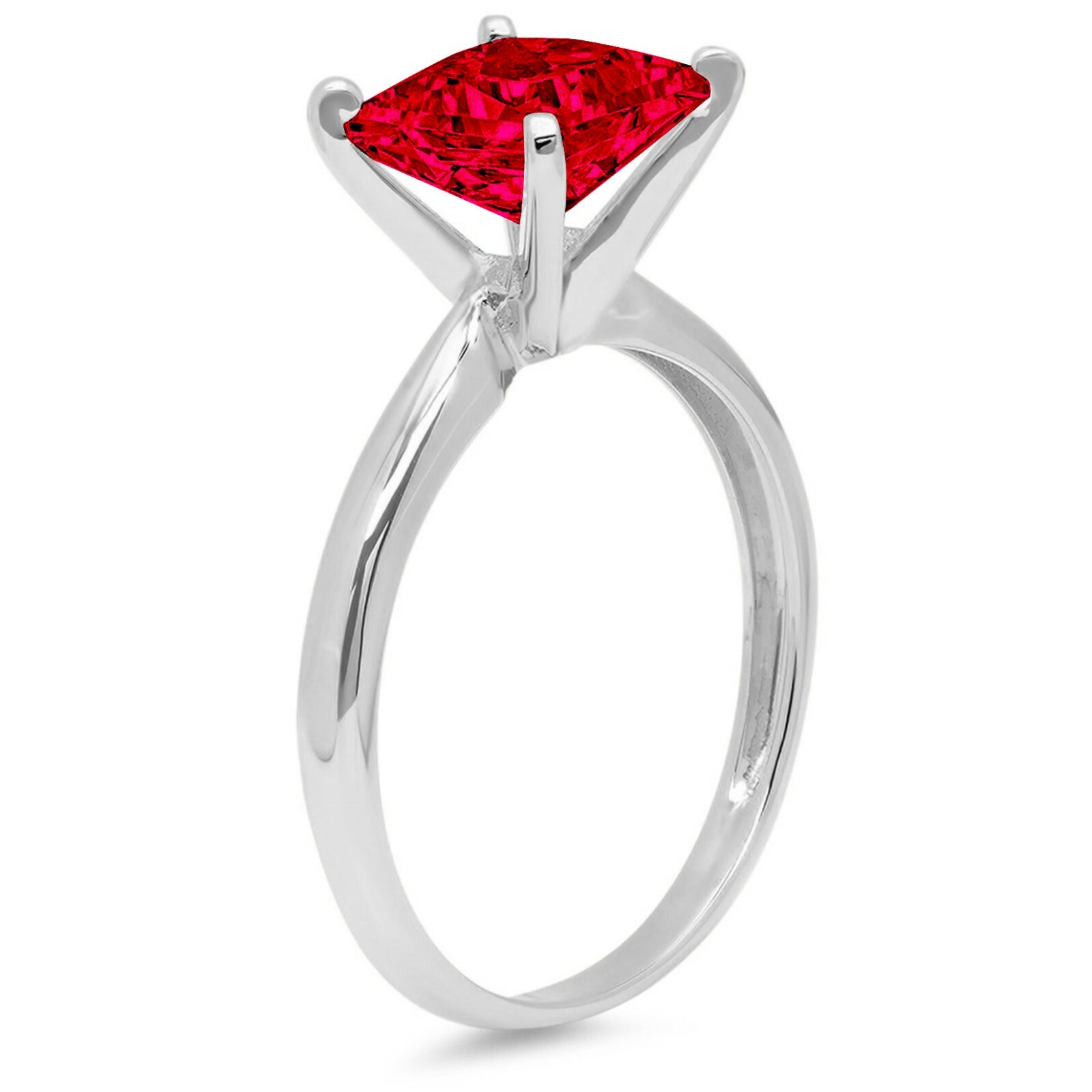 Pre-owned Pucci 2.5ct Princess Cut Simulated Ruby Wedding Bridal Promise Ring 14k White Gold In Red