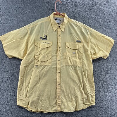 Columbia Shirt Men 2XL XXL Yellow PFG Performance Fishing Gear Button Omni-Shade