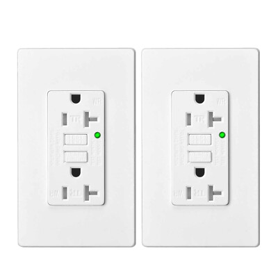 Outlet GFCI 20Amp Duplex Receptacle Self-Test with LED Indicator Residential 2PK