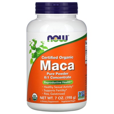 Now Foods Certified Organic Maca Pure Powder 7 унций 198 г Гарантированное качество GMP,