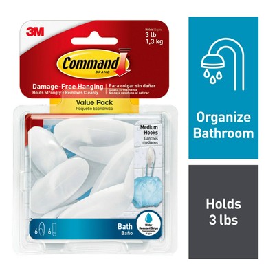 Command Medium Bath Hook Value Pack Frosted 6 Wall Hooks Bathroom Organization