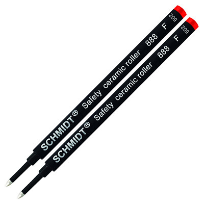 3 X - Schmidt 888 F Safety Ceramic Tip Plastic Tube Rollerball Refills, Red Fine