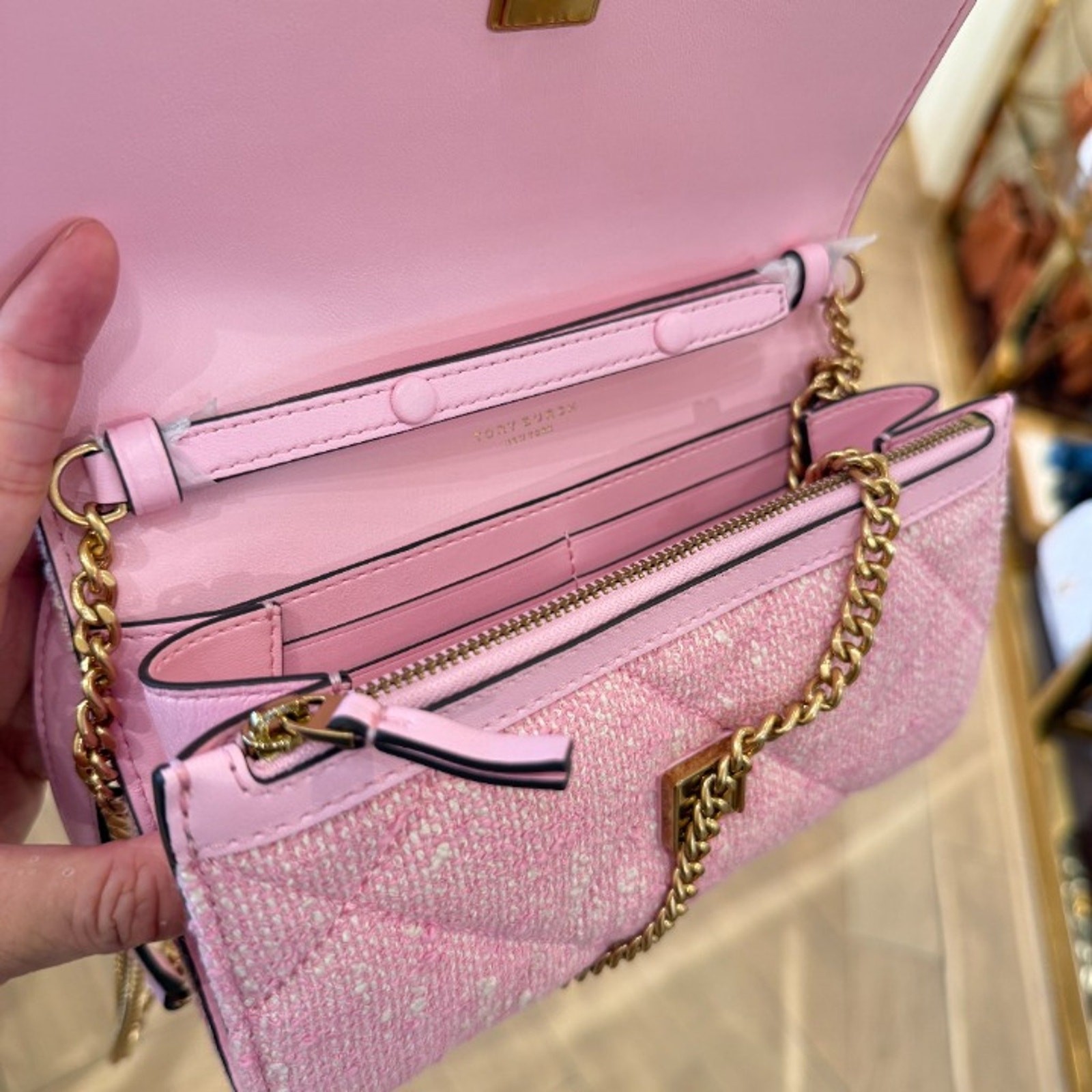 25年 Tory Burch WILLA TWEED CHAIN WALLET お財布バッグ 163030 Tory Burch Willa Tweed Chain Wallet Crossbody Clutch Bag