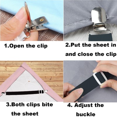 10 Pack Adjustable Bed Sheet Straps Elastic Bed Fitted Sheet Holder with Clips