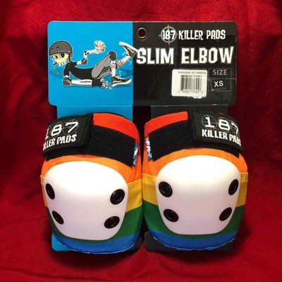 187 Killer Pads Slim Elbow Pads Rainbow Skateboard Roller Skate Inline NEW SZ XS