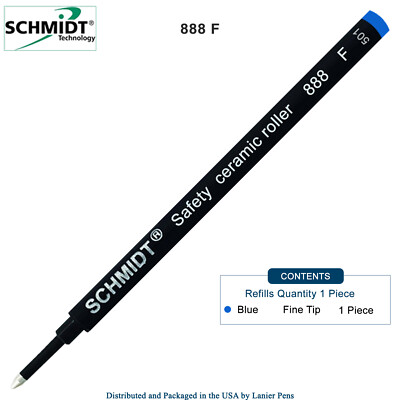 1 X-Schmidt 888 F Safety Ceramic Tip Plastic Tube Rollerball Refills, Blue, Fine