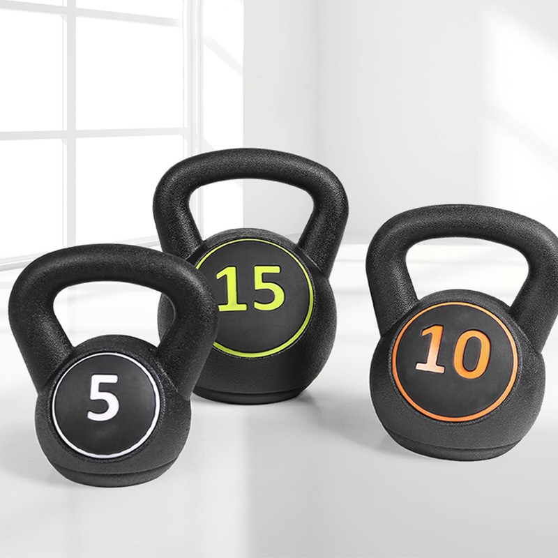 3pcs Kettlebell Set Kettlebells Weight Weights Sets Exercise Gym + Rack