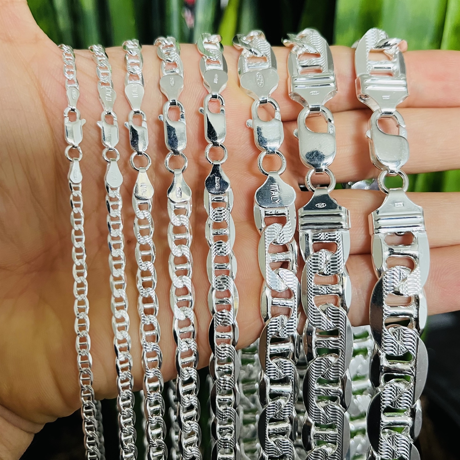 Real Sterling Silver Mens Diamond Cut Mariner Chain Necklace Stamped 925 Italy 