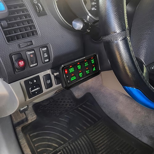 MICTUNING 8 Gang Switch Panel Green LED Light Bar Relay System Marine Boat 24v