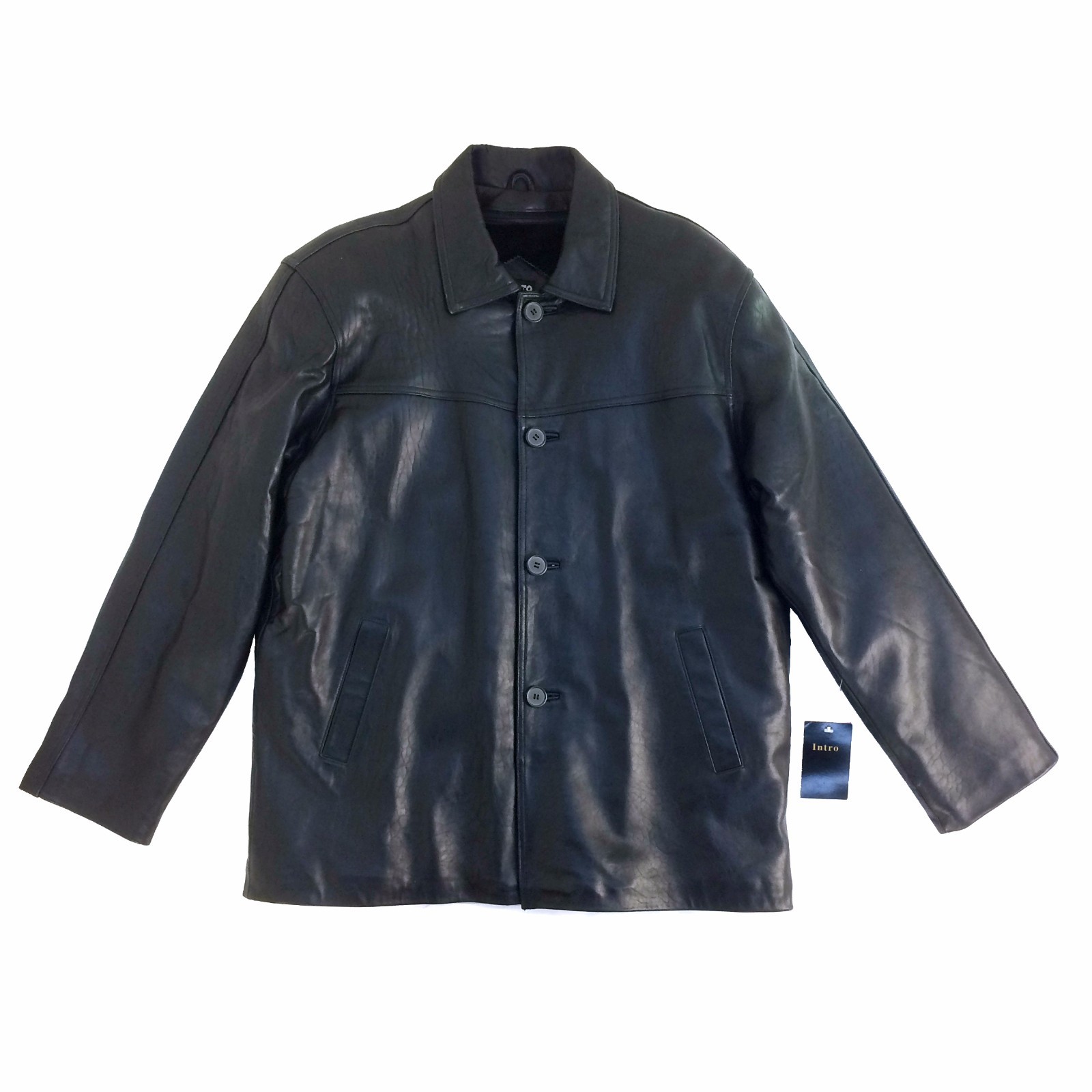Pre-owned Intro 2984b , Vintage, Zip Out, Men's 4 Button Lambskin Leather 3/4 Coat/jacket In Black