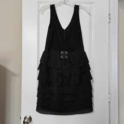 Max And Cleo Black V-Neck Coctail Dress With Tiered Skirt And Embelishment Sz 8
