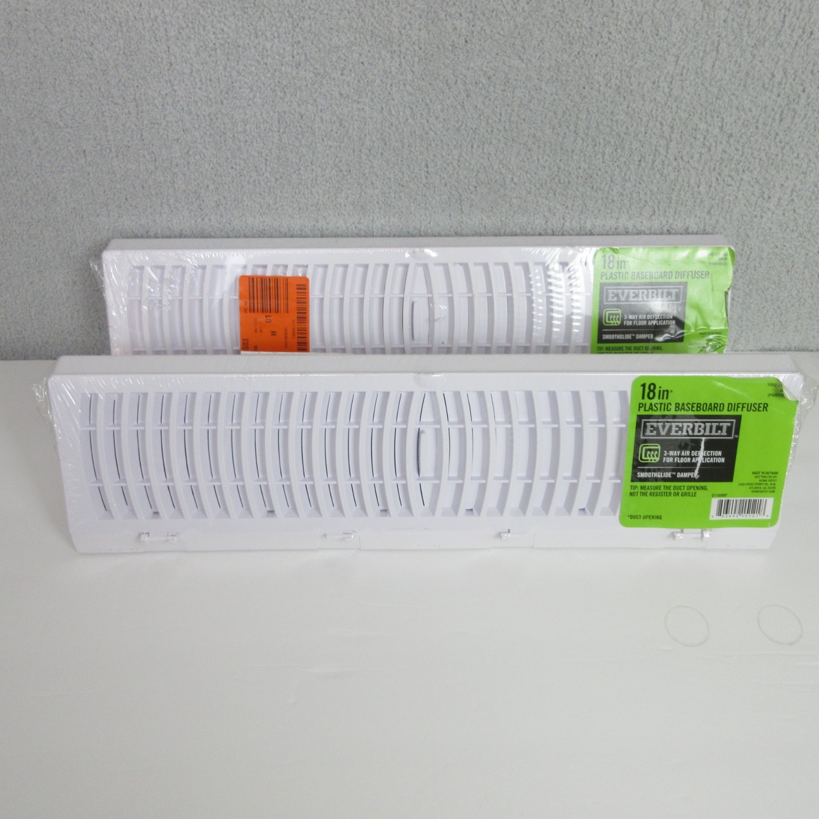 Everbilt 18 in. White 3-Way Plastic Baseboard Diffuser- SET OF 2