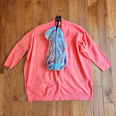 Stylus Womens Large Coral Dolman Open Front Cardigan & NWT APT. 9 Infinity Scarf
