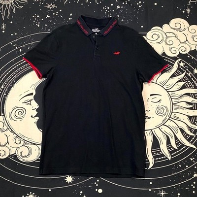 Hollister Polo Shirt Mens L Black Ringer Golf Performance Stretch Casual Outdoor