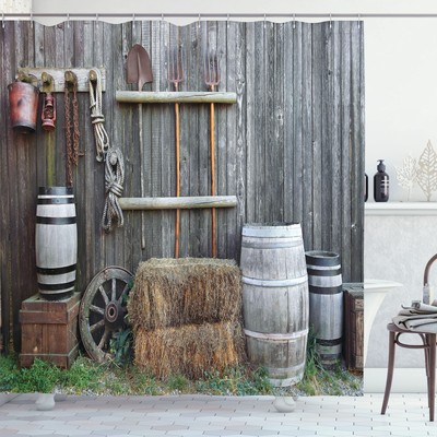 Agriculture Shower Curtain, Western Wooden Barn Countryside Bucolic Rural Hou...