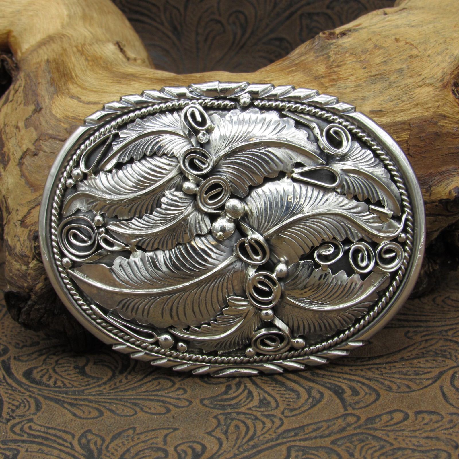 Navajo Sterling Silver Large Silver Accents Belt Buckle By Navajo Sterling Silver Large Silver Accents Belt Buckle By