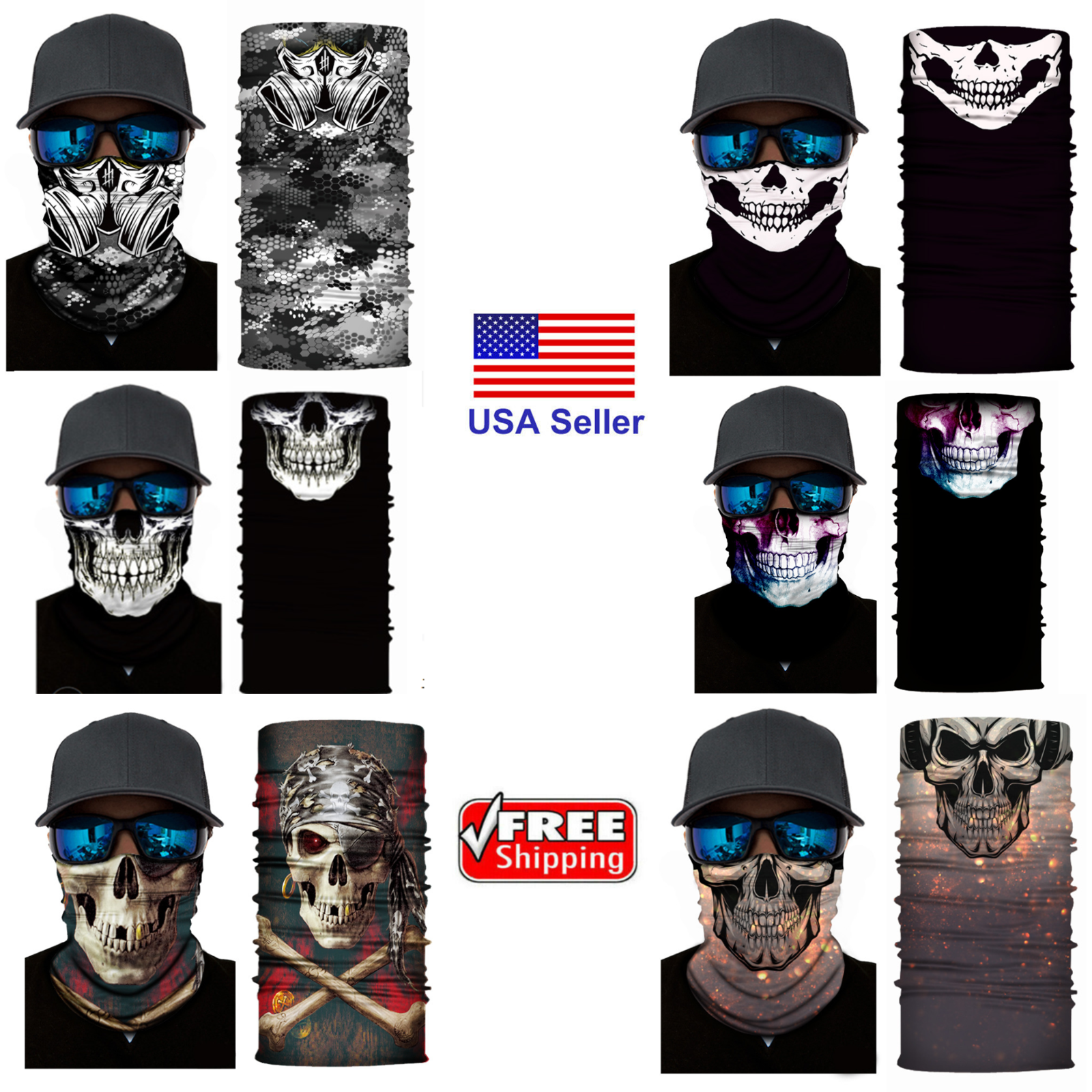 Neck Gaiter Skull Designed FACE MASK Bandana Balaclava Face Cover Biker Gaiters