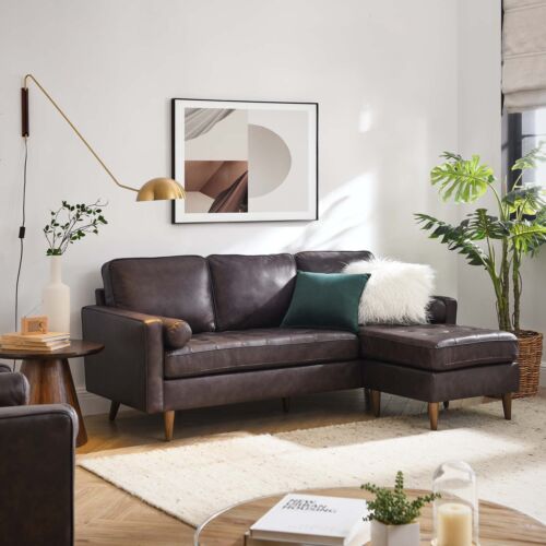 Modway Valour 78" Leather Tufted Apartment Sectional Sofa In