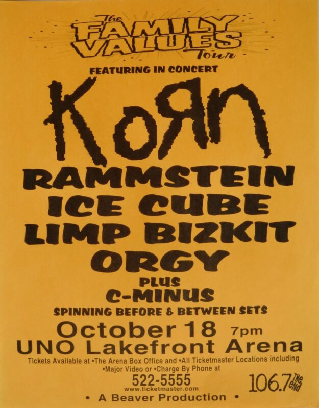 KORN / RAMMSTEIN / ICE CUBE / LIMP BIZKIT 1998 NEW ORLEANS CONCERT TOUR POSTER