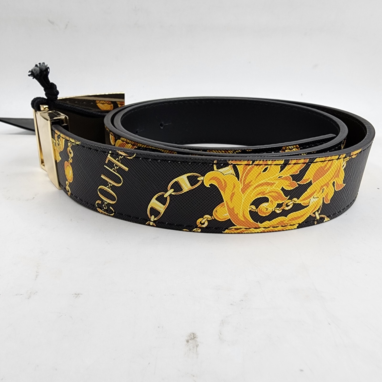 Versace Jeans Couture Signature Plate Buckle Adjustable Belt Men's Black/Gold 32 - Picture 6 of 22