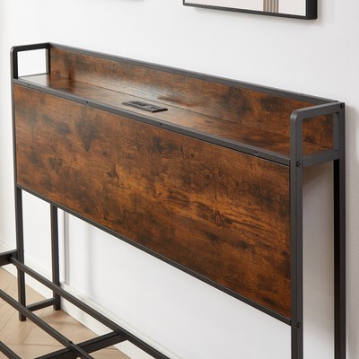 Full-Size Bed Frame with Charging Station, Rustic Brown, 83.1x56.1x39 inches