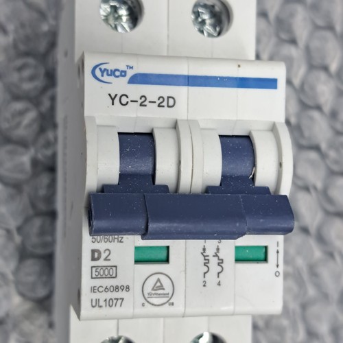YuCo YC-2-2D  Minature DIN RAIL Circuit Breaker 2 Pole 2A D Curve TUV ,UL 1077 E