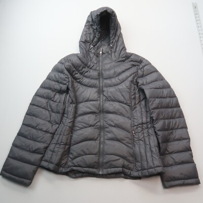 Andrew Marc Womens Down Puffer Jacket Size XL Grey Hooded Winter Warm