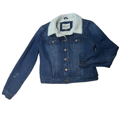 Ashley Vintage Charm Denim Jacket Stone Wash Destroyed Shearling Lining Size M