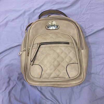 Classic Coach Backpack Purse Tan And Black 4 Pockets With Zippers