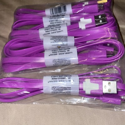 Wireless Gear Micro USB Tangle Free Cable, 3ft, Purple, Lot of 6 Free Shipping