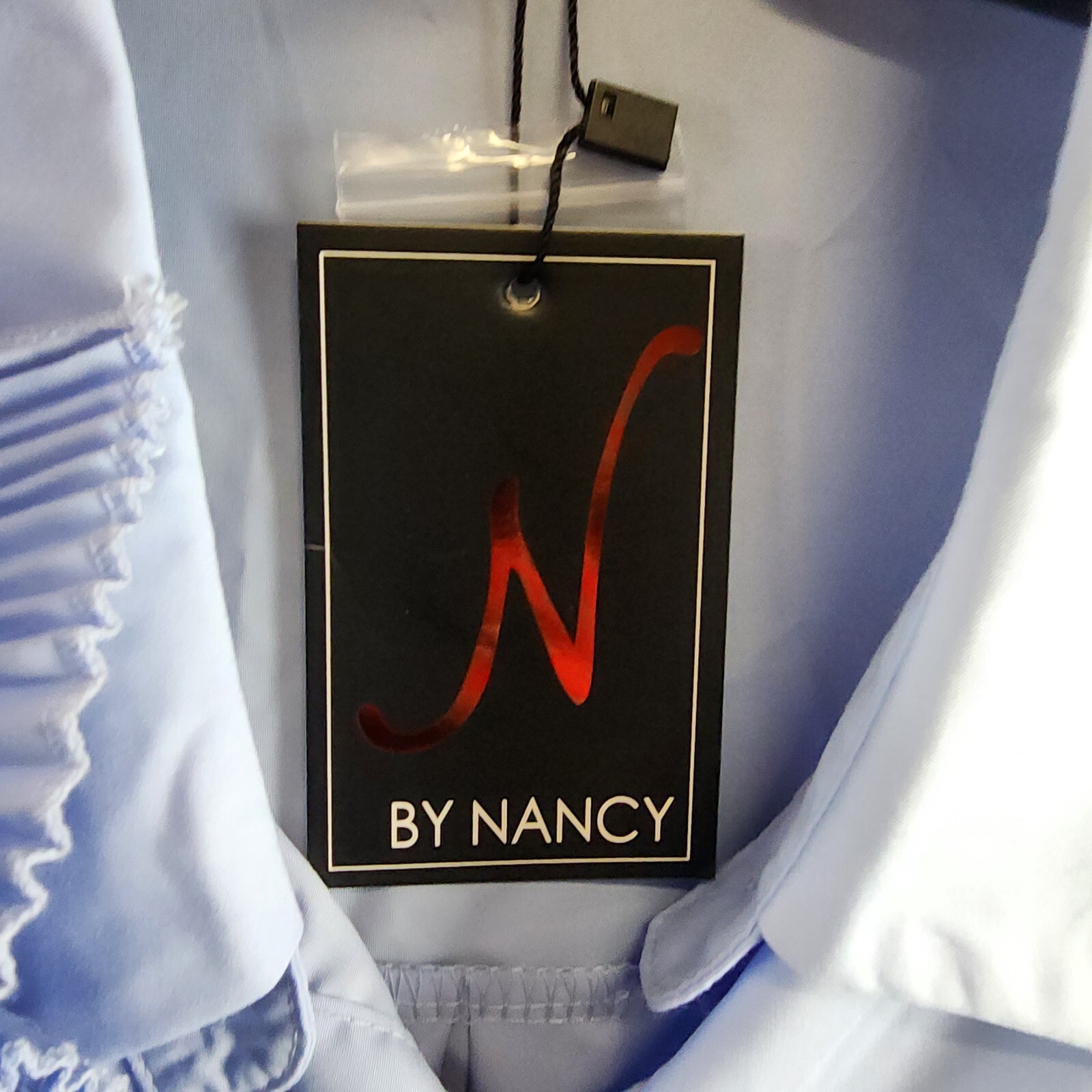 By Nancy Accordion Flower Shirt Women's M Blue Front Button Closure Long Sleeves - Picture 7 of 15