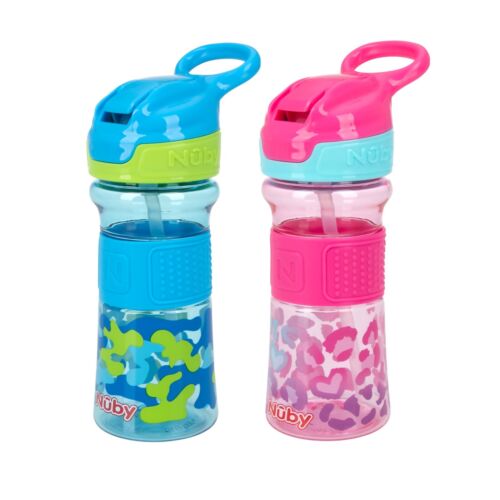 Nuby Thirsty Kids Push Button Flip-it Reflex - No Spill - Locking Lid - BPA Free