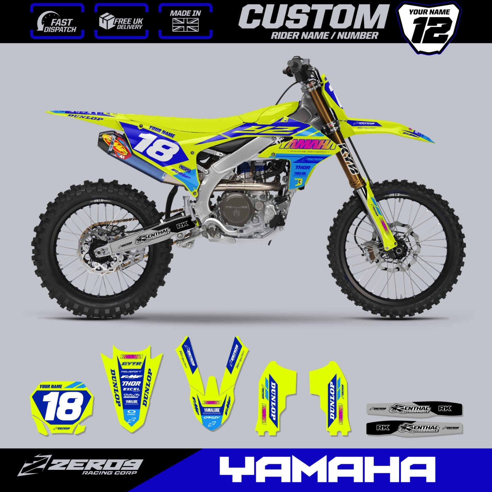 YAMAHA MOTOCROSS GRAPHICS CUSTOM MX GRAPHICS DECALS KIT YZ YZF RIDE YELLOW-F
