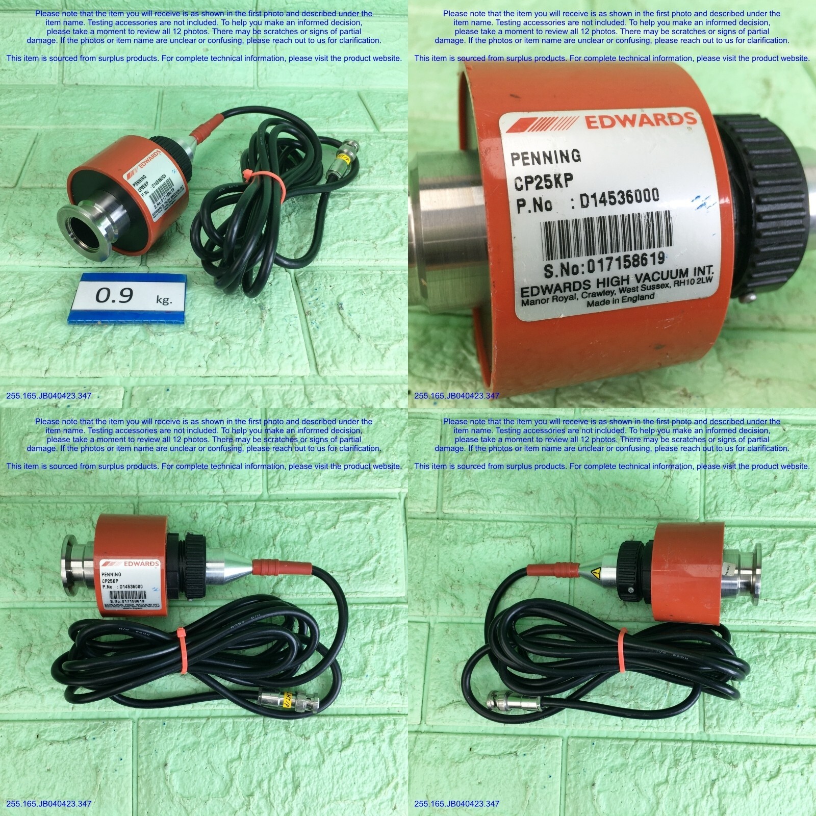 EDWARDS CP25KP PN D14536000, PENNING gauge as photo, sn:8619 EDWARDS CP25KP PN D14536000, PENNING gauge as photo, sn:8619