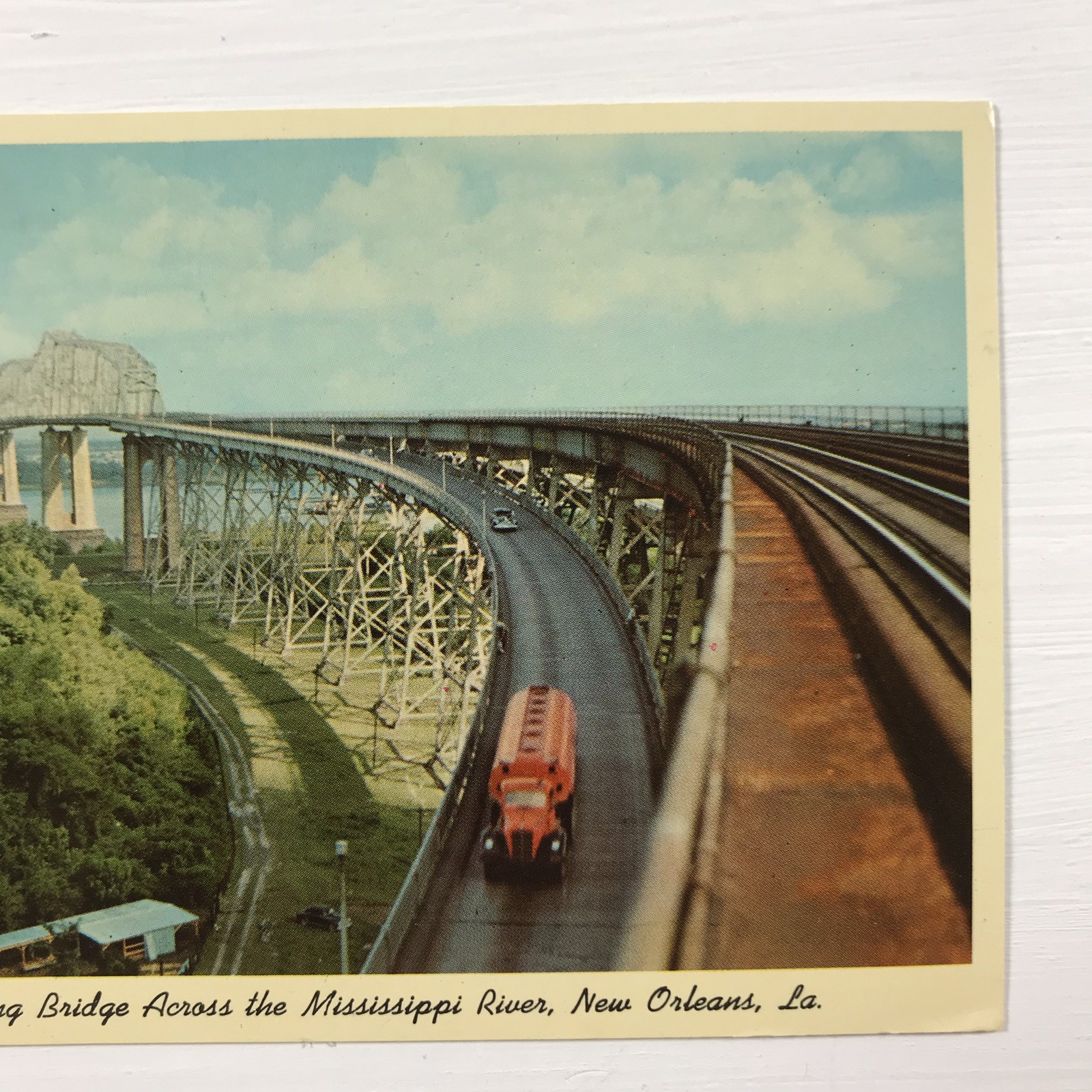Huey P. Long Bridge Mississippi River New Orleans LA Louisiana Railroad Postcard