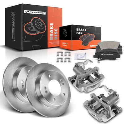 Rear Sides Disc Brake Rotors & Pads + Brake Calipers for Hyundai Elantra 11-16