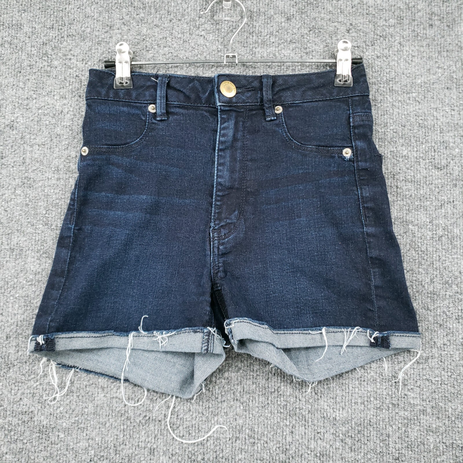 American Eagle Shorts Womens 0 Blue Cut-Off Mid Rise Stretch Dark Wash Denim